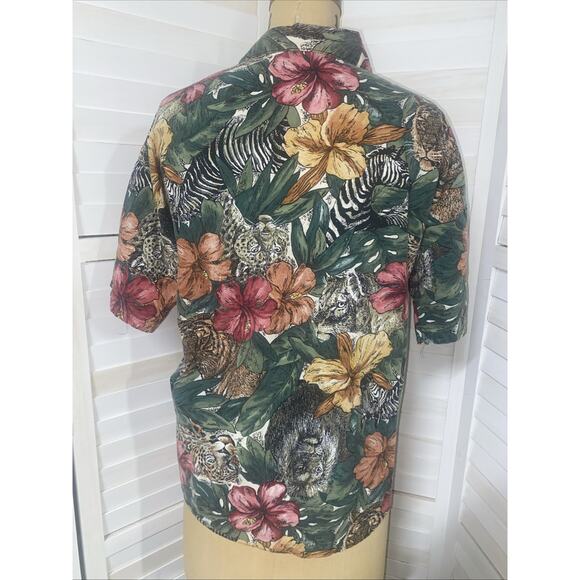 Vintage 80s 90s Ladies Denim Republic African Lion Safari Button Shirt Cotton L - Picture 5 of 8